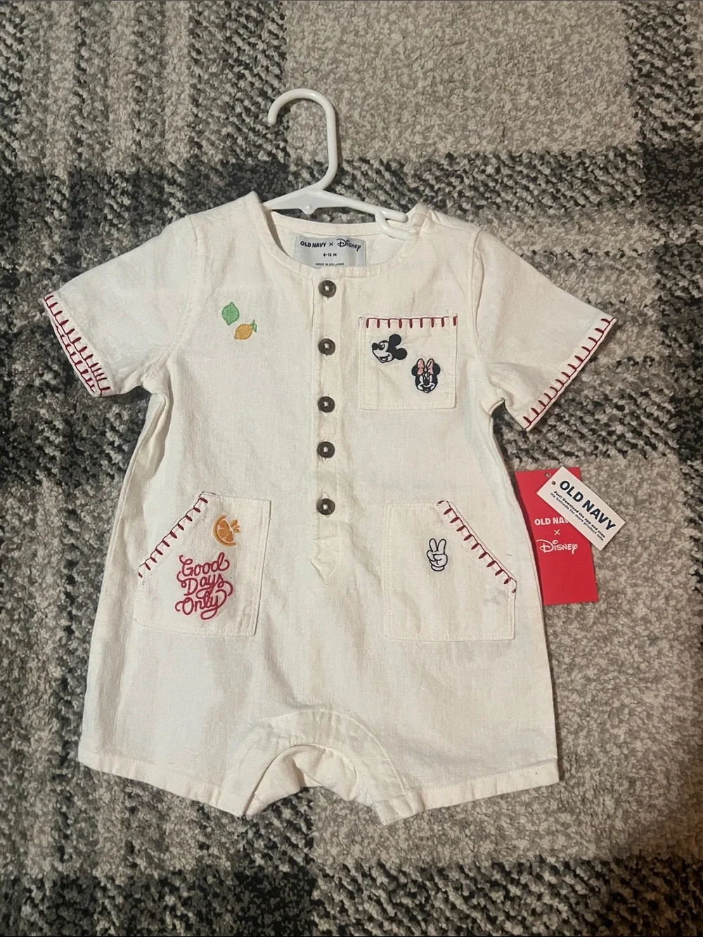 Disney X Old Navy 6-12 months linen embroidered baby romper